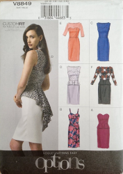 8849 VOGUE EASY SASSY PEPLUM DRAPE DRESSES SLEEVES OR NOT PATTERN 6-14 UNCUT